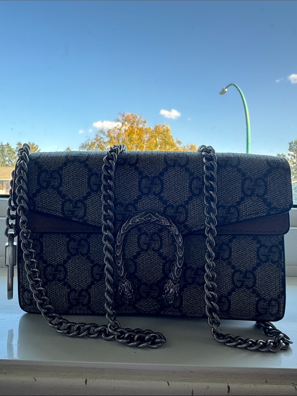 Gucci Black Monogram Dionysus Chain Shoulder Bag